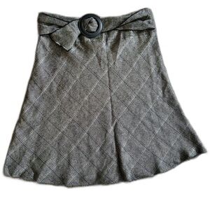 Joe Benbasset Herringbone A-Line Skirt Size 11 Gray Plaid Bow Detail Preppy